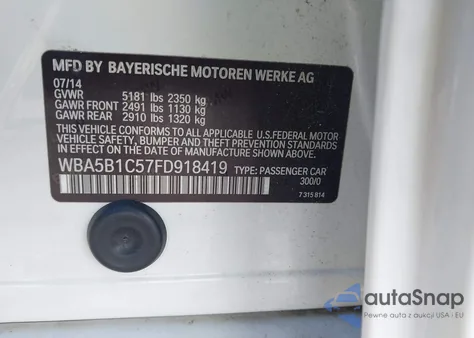 2015 BMW 535I from USA, damaged, VIN WBA5B1C57FD918419
